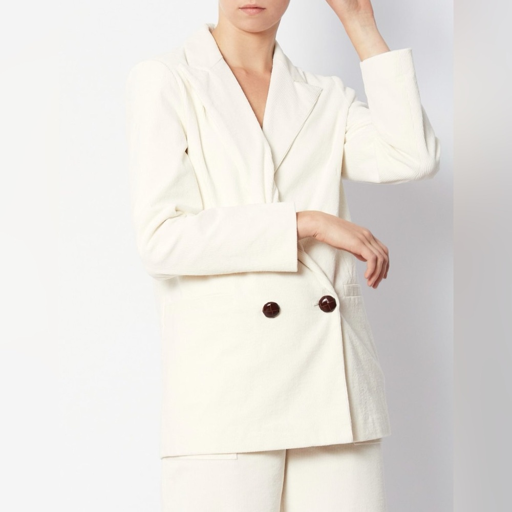 Ganni Cream Double-Breasted Blazer